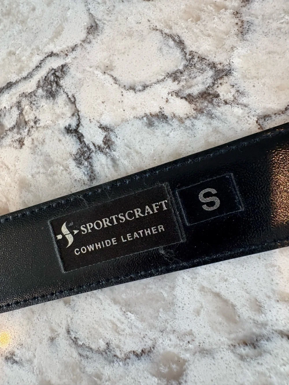 Sportscraft Black Cowhide Leather Belt with Gold Chain-Link Buckle